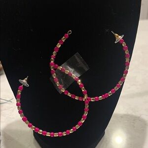 Pink and Gold Beaded Hoop Earrings